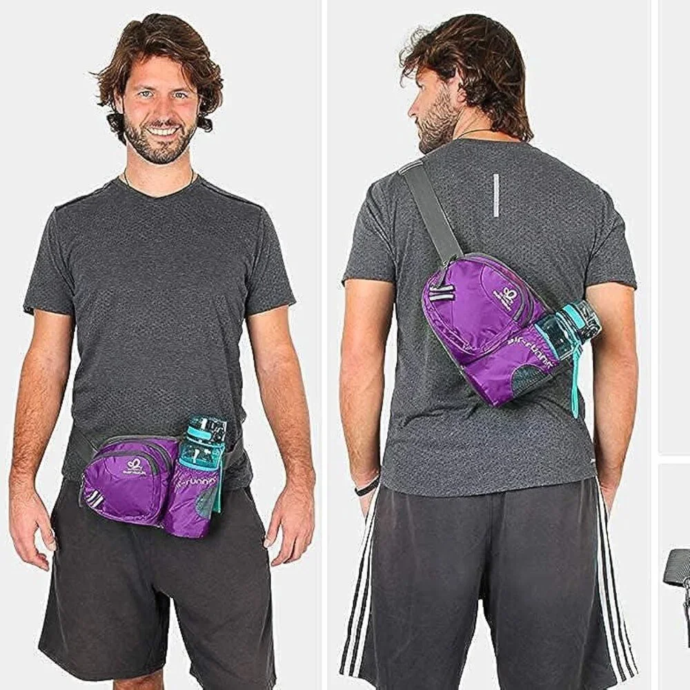 NWT $65 WATERFLY Hiking Waist Bag Fanny Pack w/ Water Bottle Holder – Purple - Picture 2 of 12